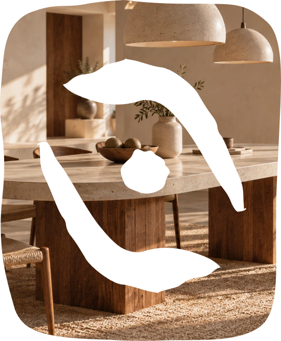 Table en béton ciré et bois massif dans une forme organique