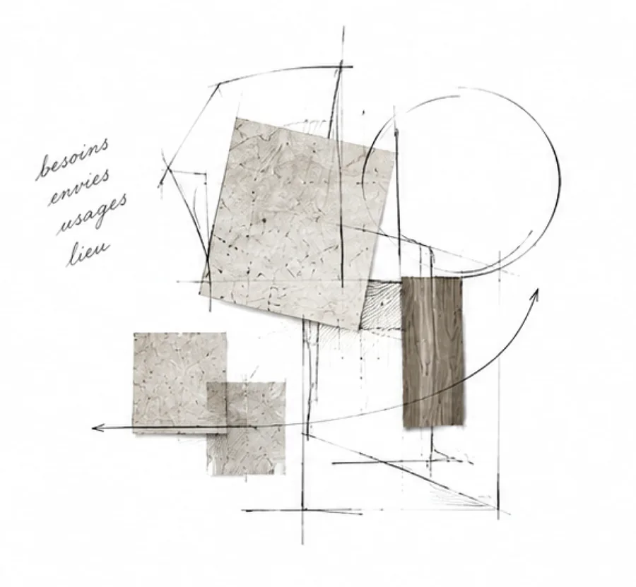 Croquis de l’étape Imaginer : besoins, envies, usages, lieu