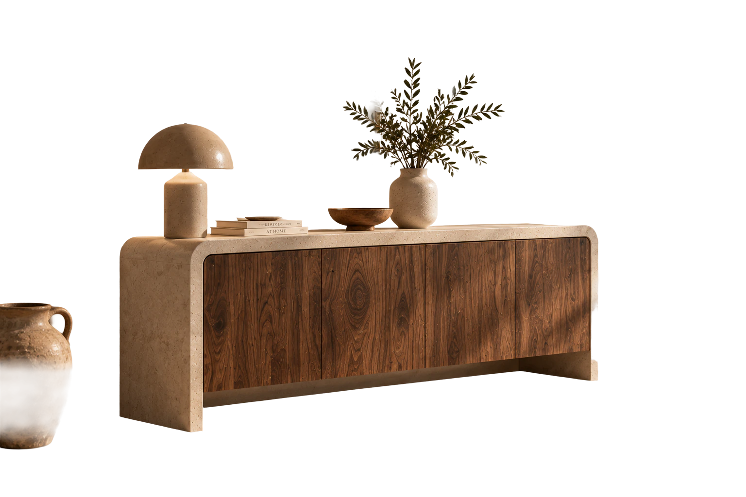Console buffet en béton ciré et façades en bois massif